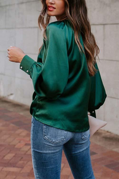 Satin Lantern Sleeve Blouse