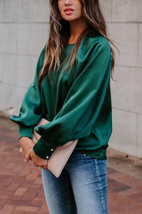 Satin Lantern Sleeve Blouse