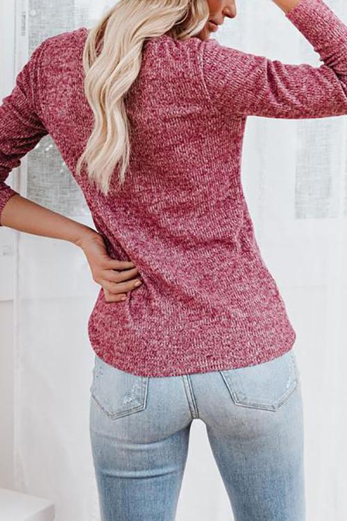 Button O Neck Knit Long Sleeve Top