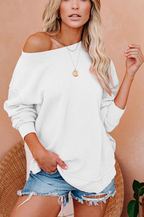 Solid Dew Shoulder Loose T Shirt