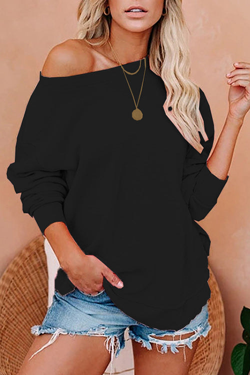 Solid Dew Shoulder Loose T Shirt