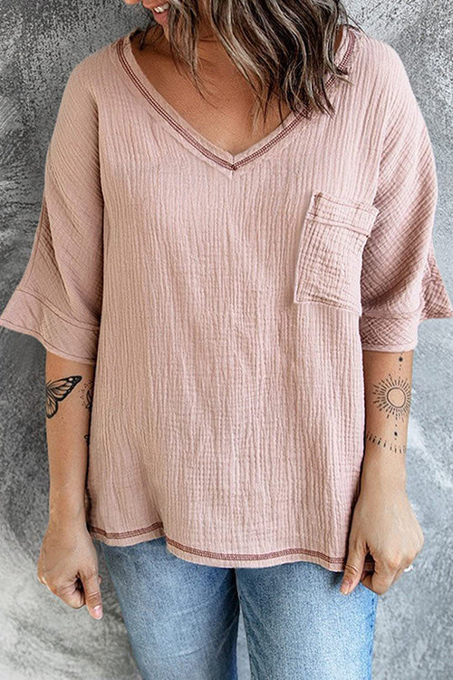 Pockets V Neck Blouse