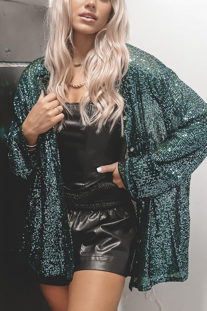 Sequin Oversized Button Shirt