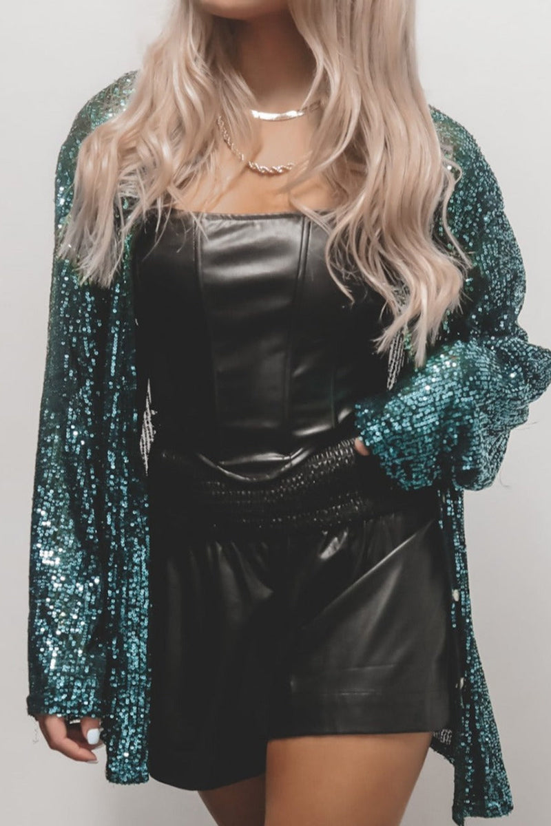 Sequin Oversized Button Shirt