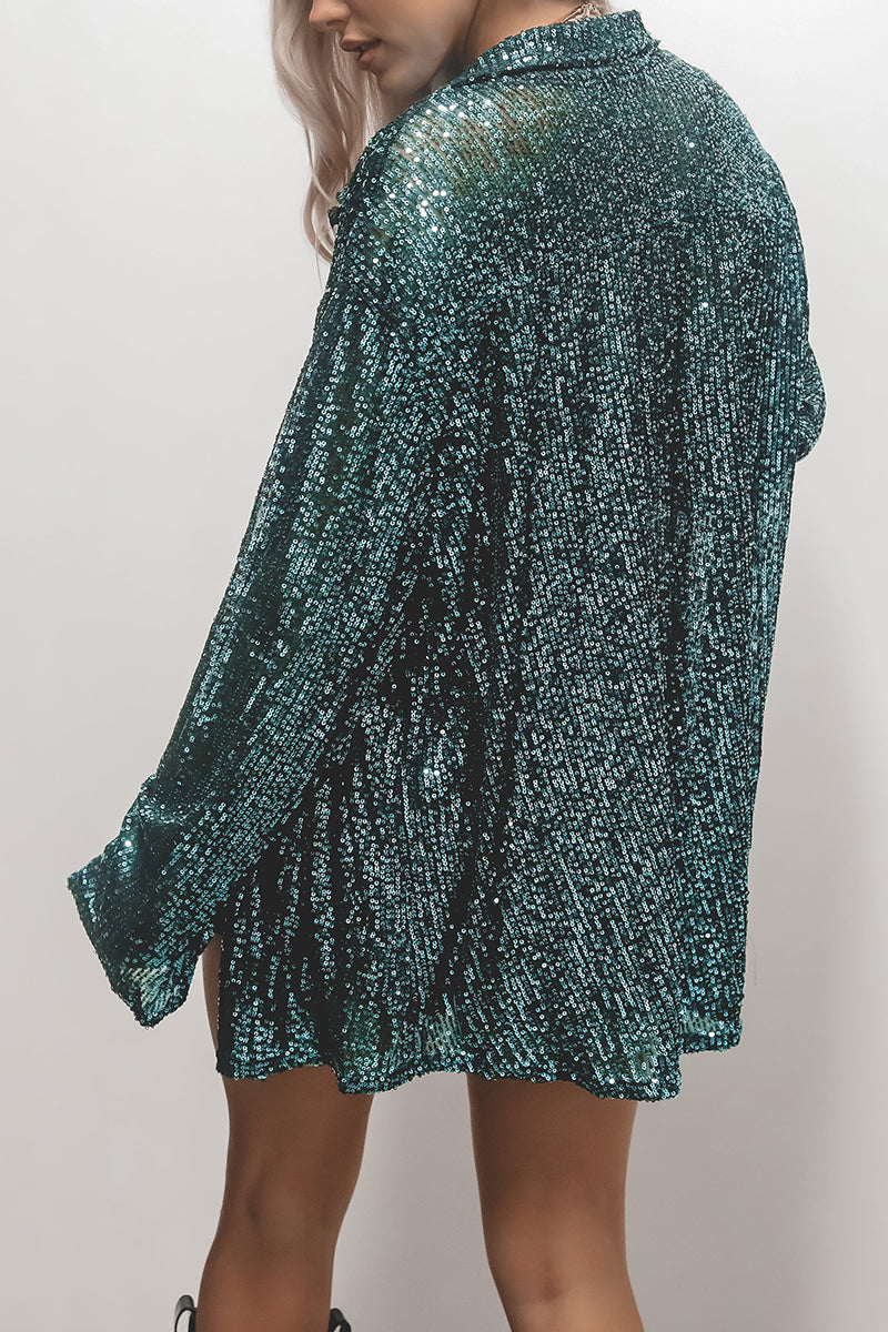 Sequin Oversized Button Shirt