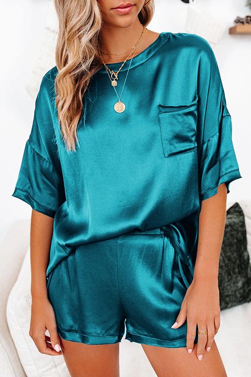 Satin Loose T Shirt Shorts Set