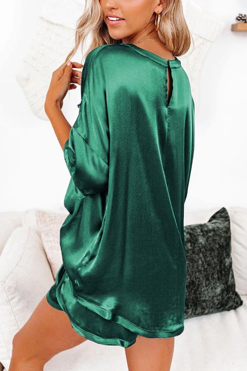 Satin Loose T Shirt Shorts Set