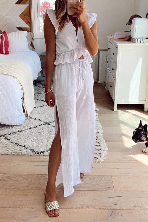 Ruffles Crop Slit Pants Set