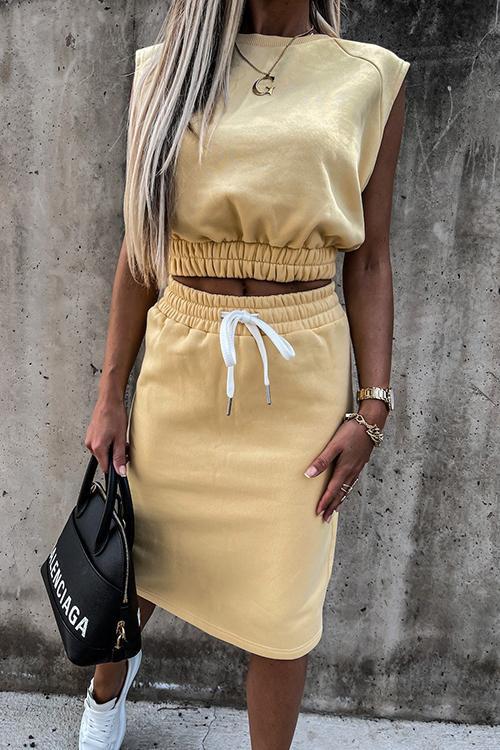 Drawstring Crop Skirt Set