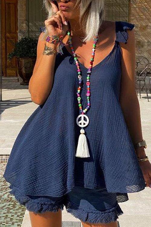 Ruffles Sleeveless Blouse Shorts Set