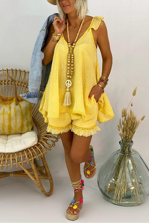 Ruffles Sleeveless Blouse Shorts Set