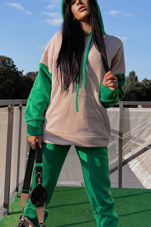 Color Block Hoodie & Sweatpants Set