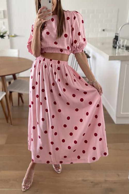 Polka Dot Puff Sleeve Maxi Skirts Set