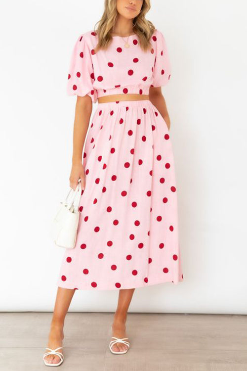 Polka Dot Puff Sleeve Maxi Skirts Set