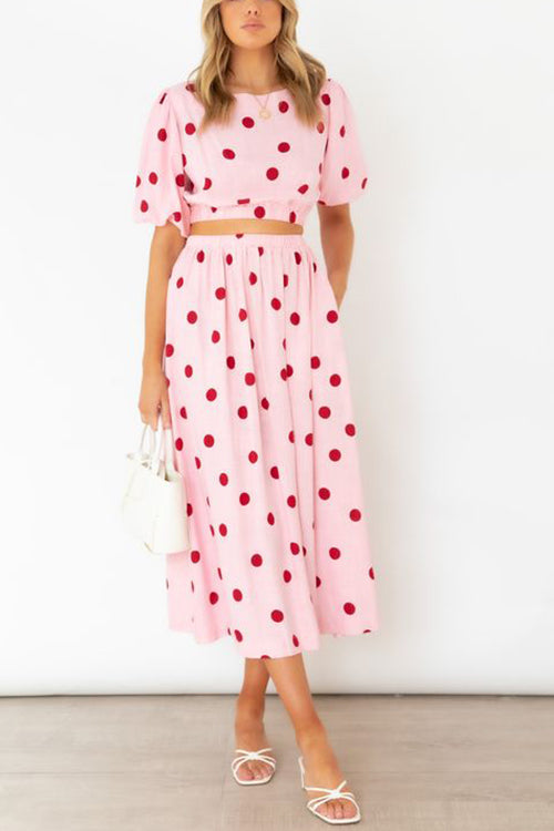 Polka Dot Puff Sleeve Maxi Skirts Set