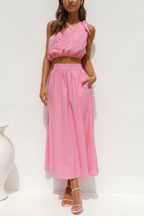 One Shoulder Crop Maxi Skirts Set