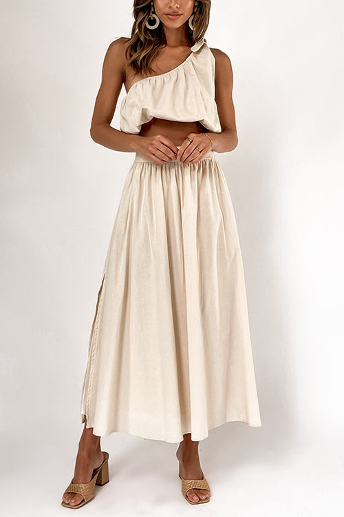 One Shoulder Crop Maxi Skirts Set