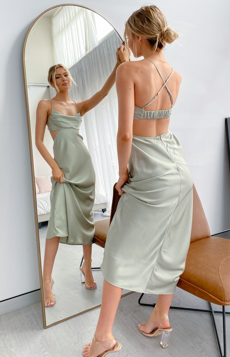 Satin Cowl Neck Side Cut Out Strappy Back Maxi Dress 10