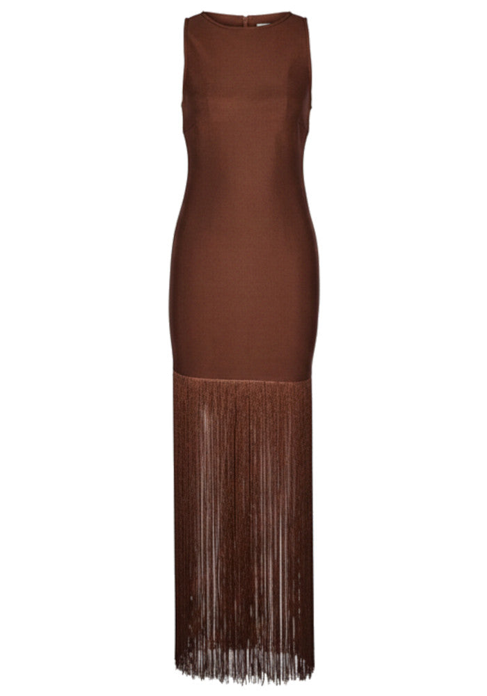 AYRA FRINGE MAXI DRESS Dark Brown