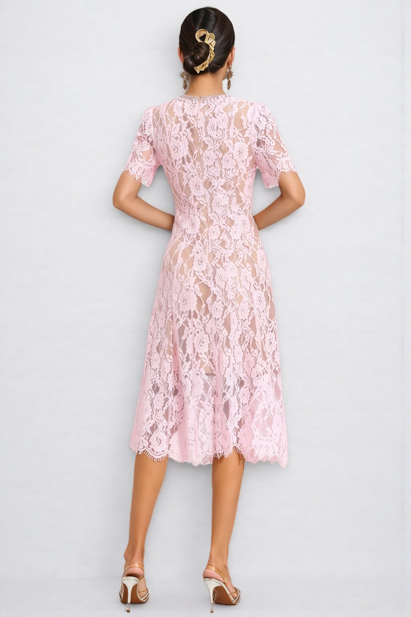 Nelia Pink Cut Out Lace Midi Dress - View 6