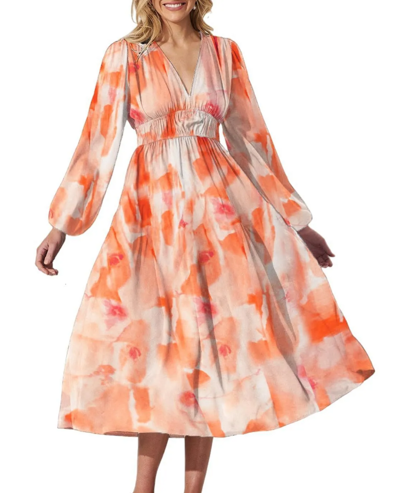 Floral Chiffon Deep V-Neck Long Sleeve Cut Out Maxi Dress 7