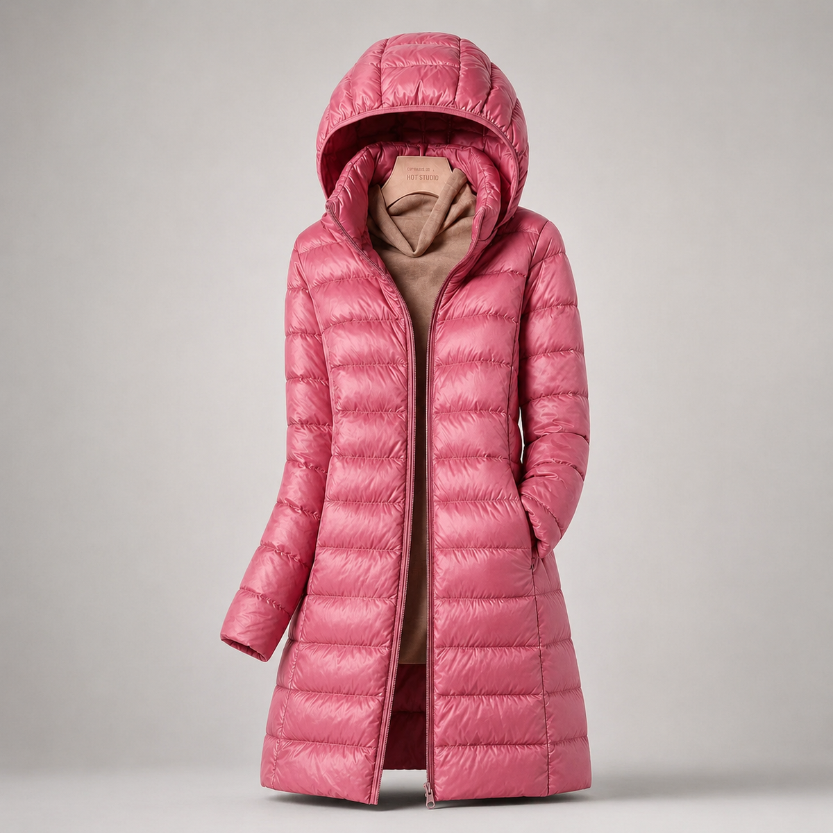 Hooded Zip Front Longline Lightweight Puffer Coat