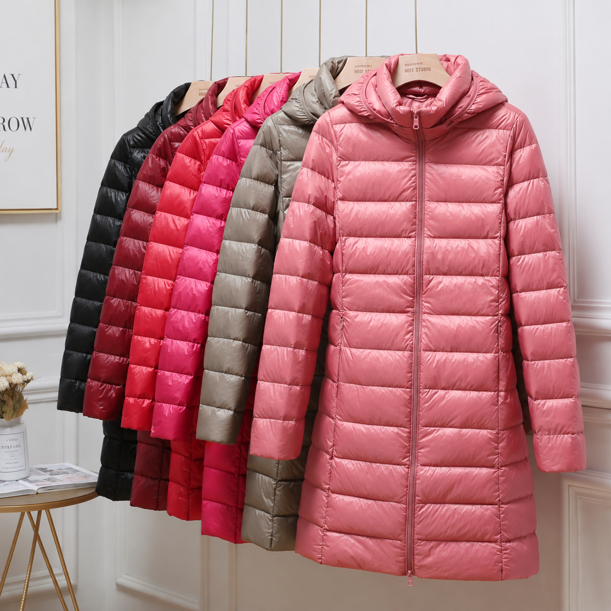 Hooded Zip Front Longline Lightweight Puffer Coat