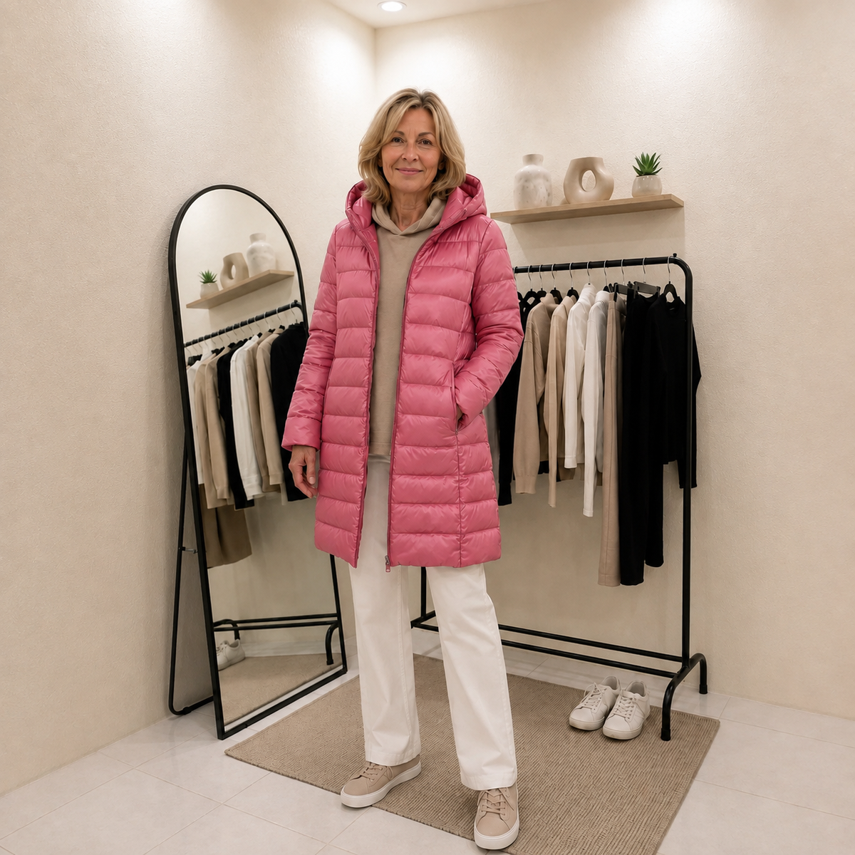 Hooded Zip Front Longline Lightweight Puffer Coat