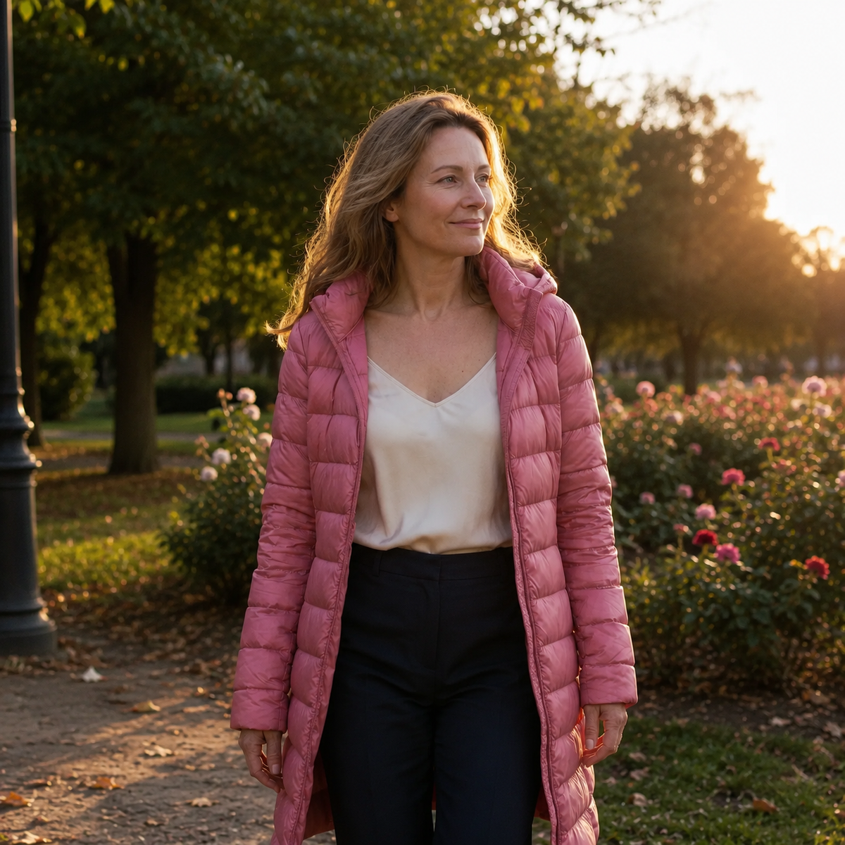 Hooded Zip Front Longline Lightweight Puffer Coat