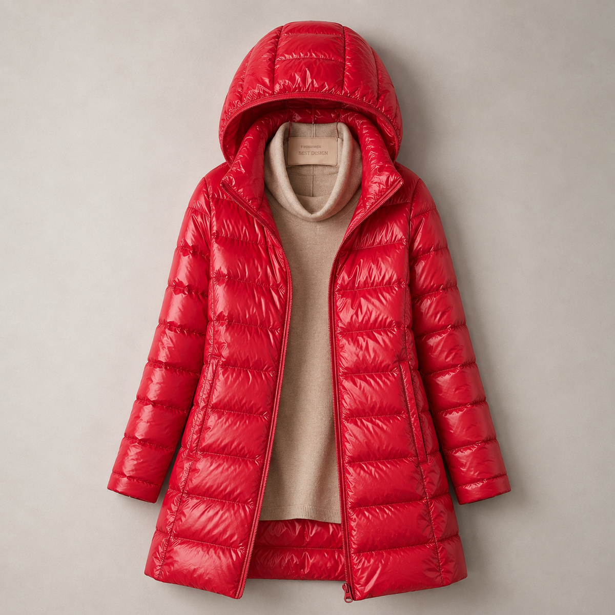 Hooded Zip Front Longline Lightweight Puffer Coat