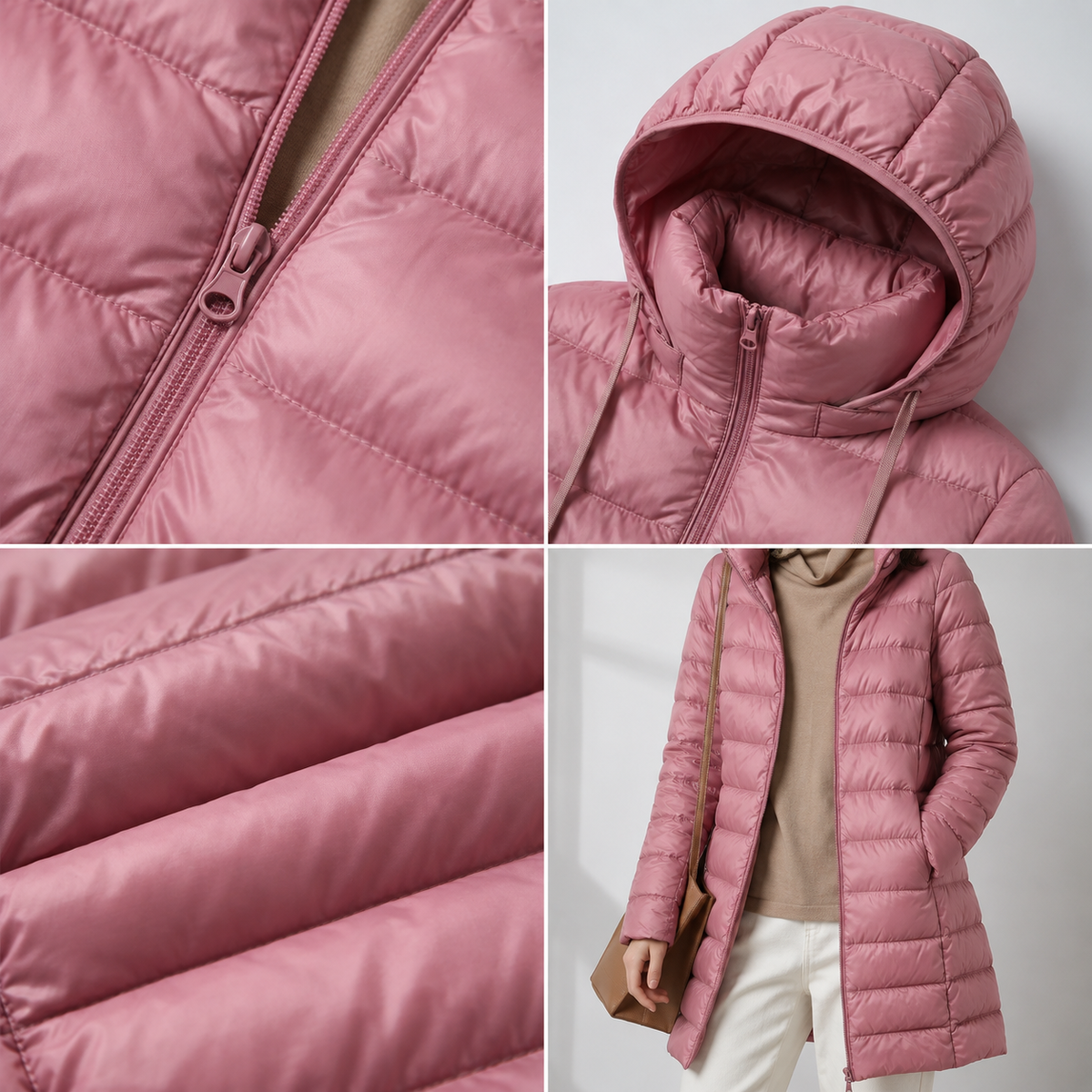Hooded Zip Front Longline Lightweight Puffer Coat