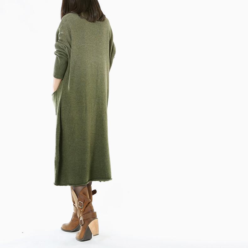 Tea green long woman sweaters knit maxi dress