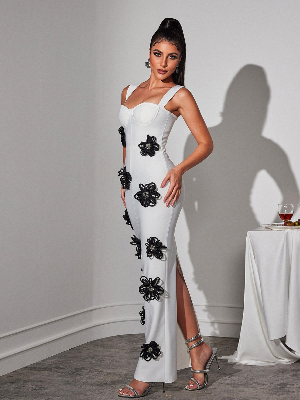 Bandage Sweetheart 3D Flower High Split Mermaid Maxi Dress