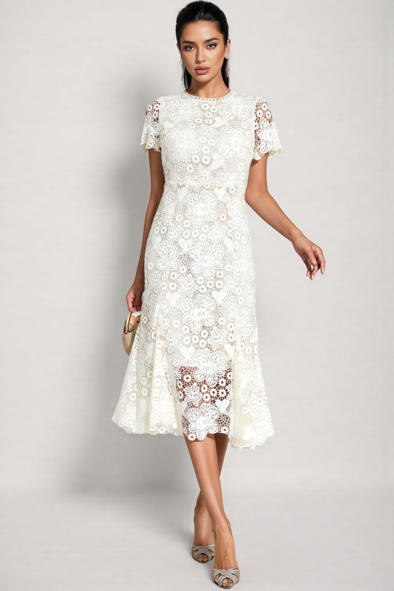 Nolaty beige Lace Mermaid Maxi Dress - View 4