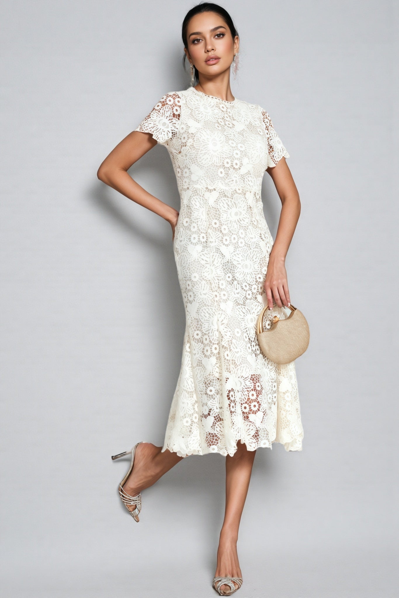 Nolaty beige Lace Mermaid Maxi Dress - View 6