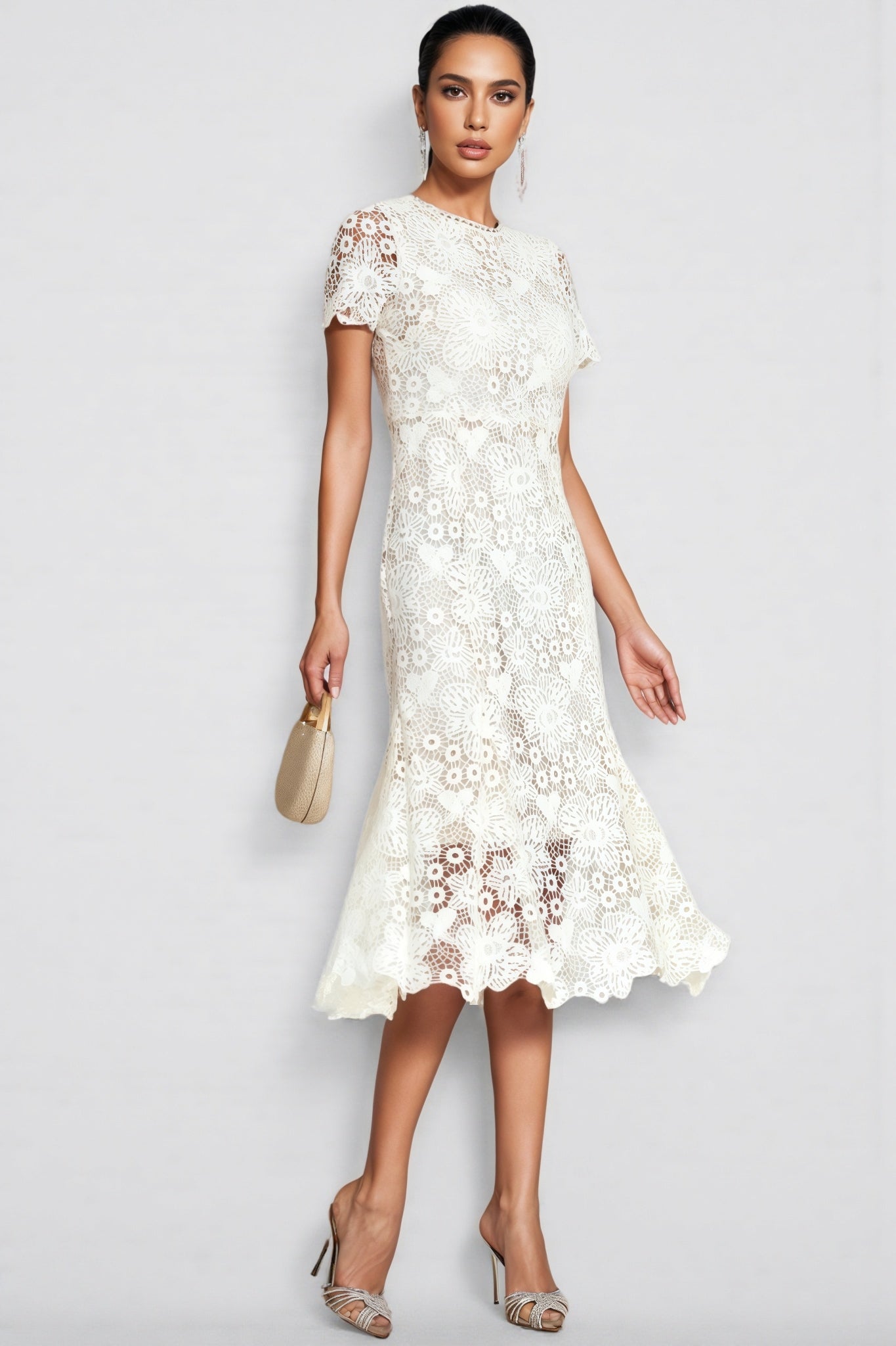 Nolaty beige Lace Mermaid Maxi Dress - View 3
