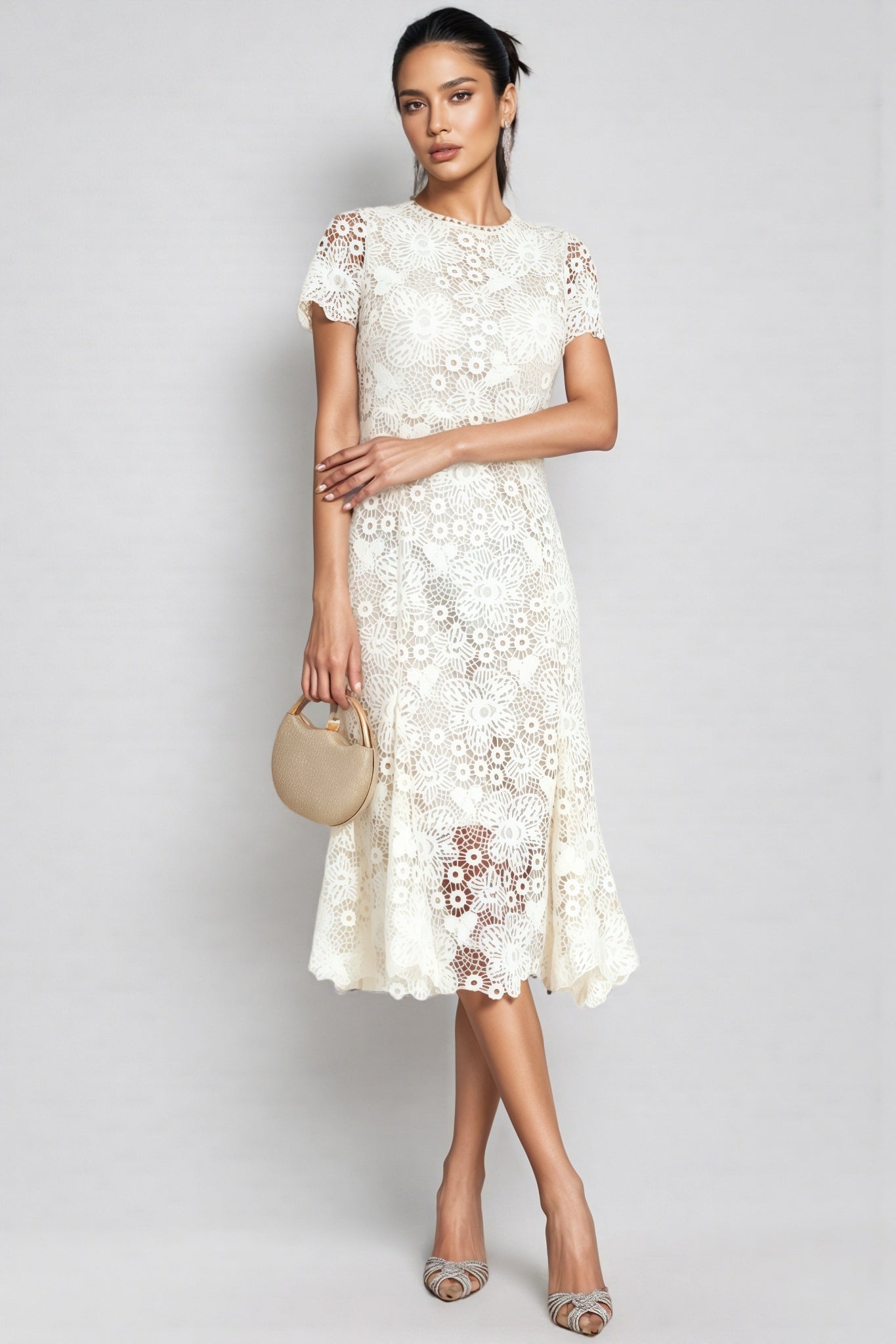 Nolaty beige Lace Mermaid Maxi Dress - View 2