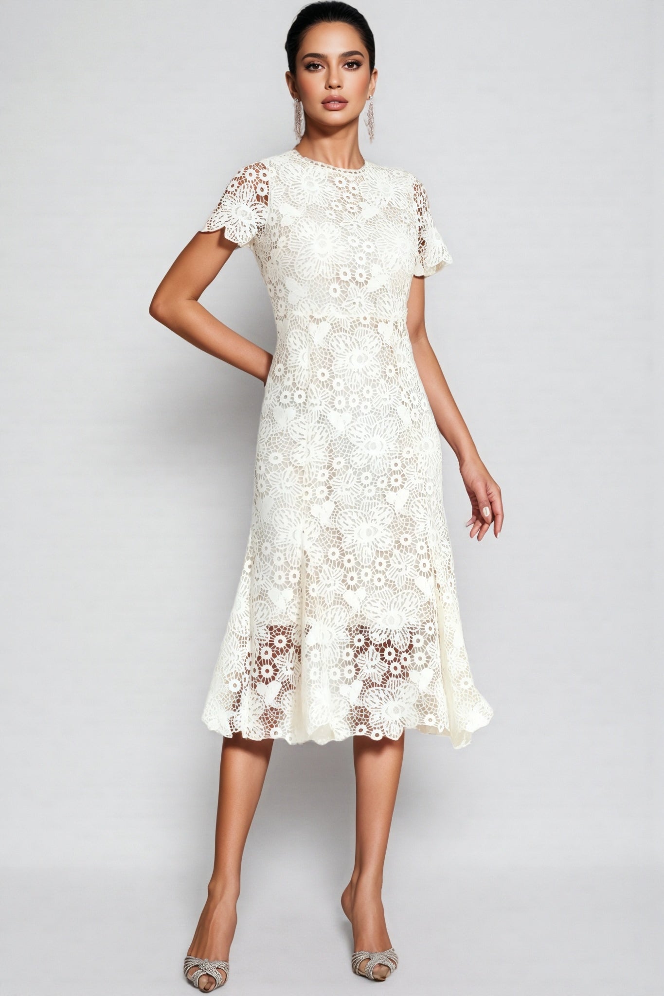 Nolaty beige Lace Mermaid Maxi Dress - View 5