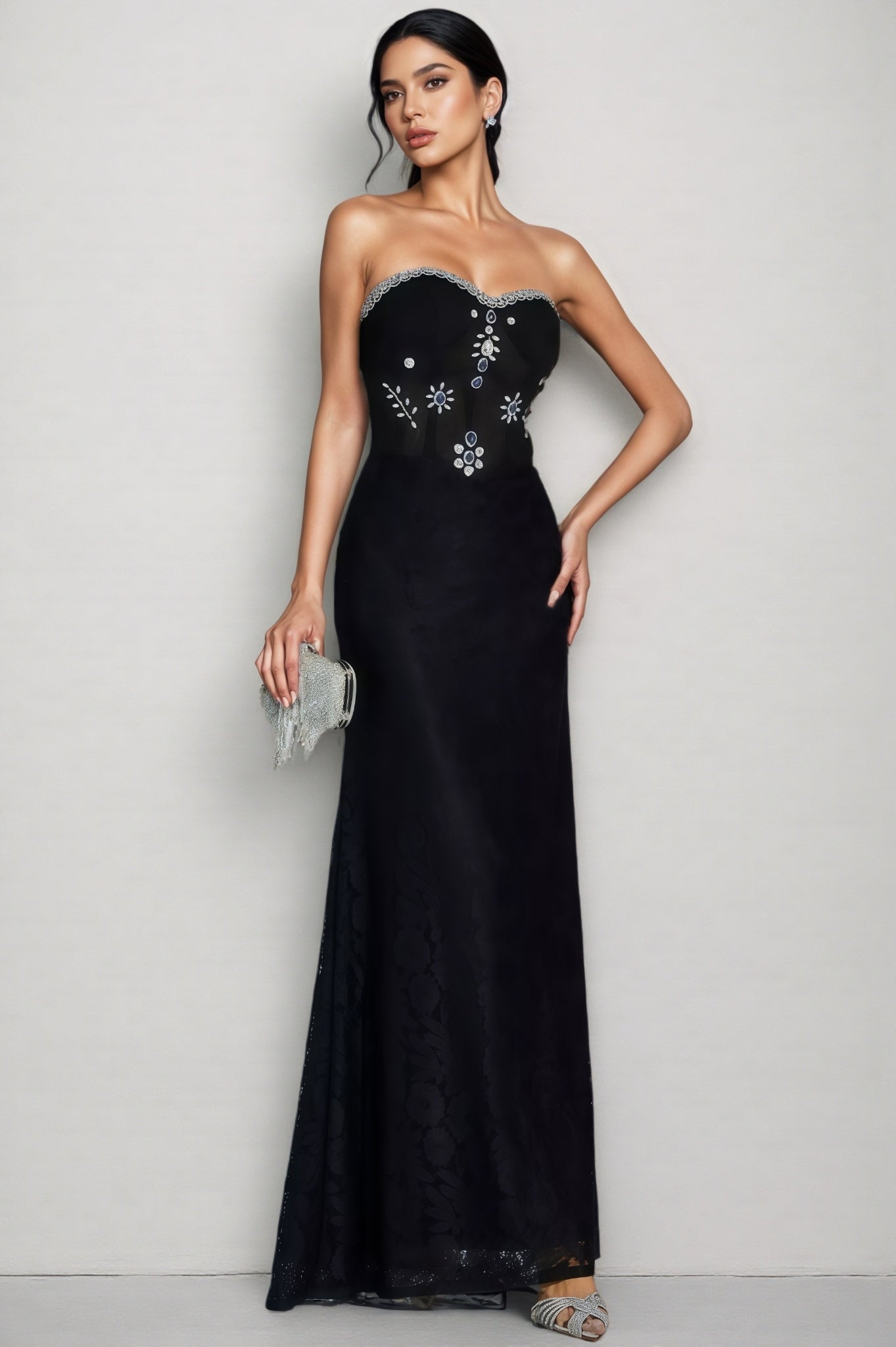 Crystal Embellished Strapless Sweetheart Mermaid Maxi Gown - View 4