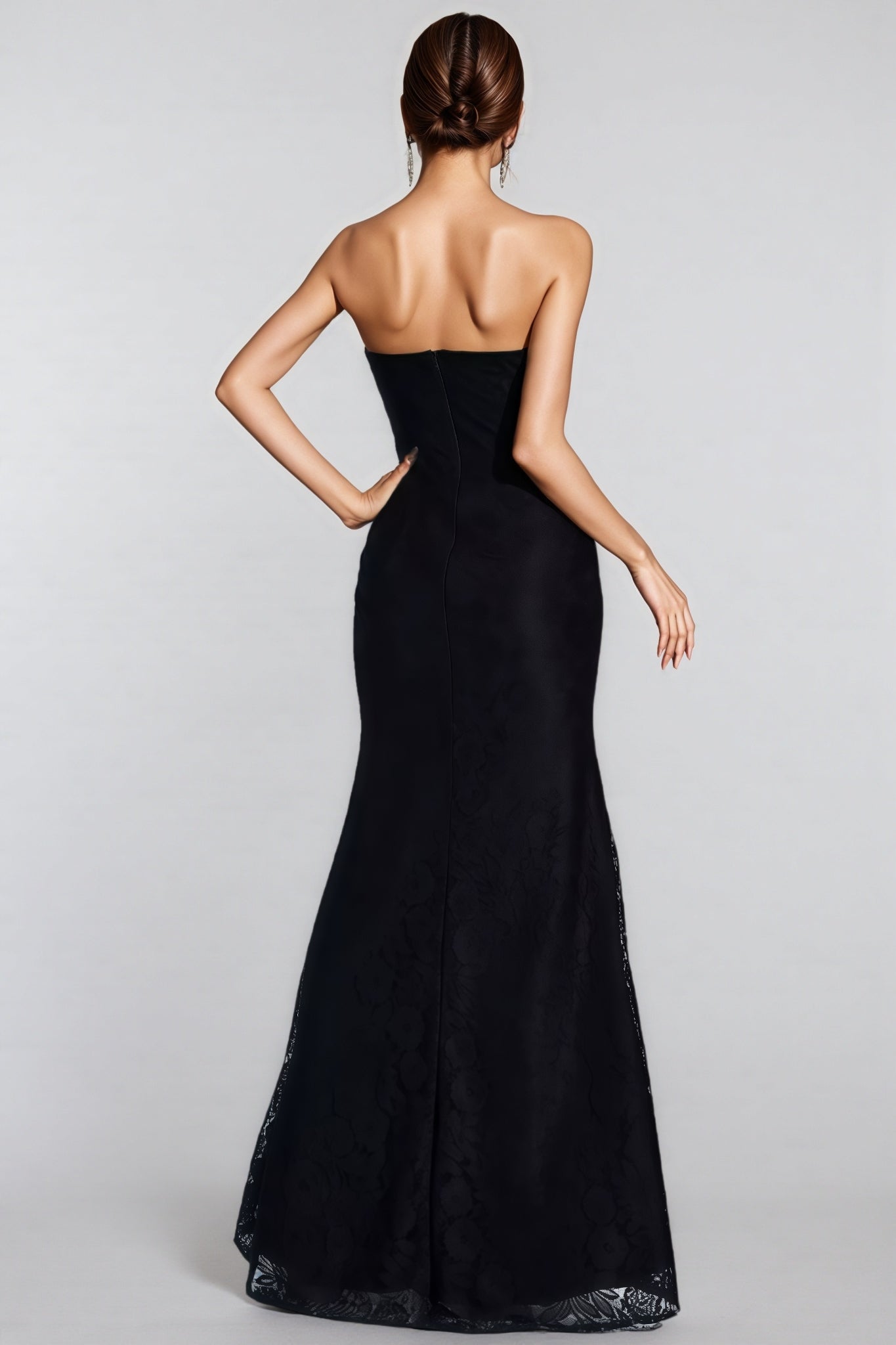 Crystal Embellished Strapless Sweetheart Mermaid Jacquard Hem Maxi Gown