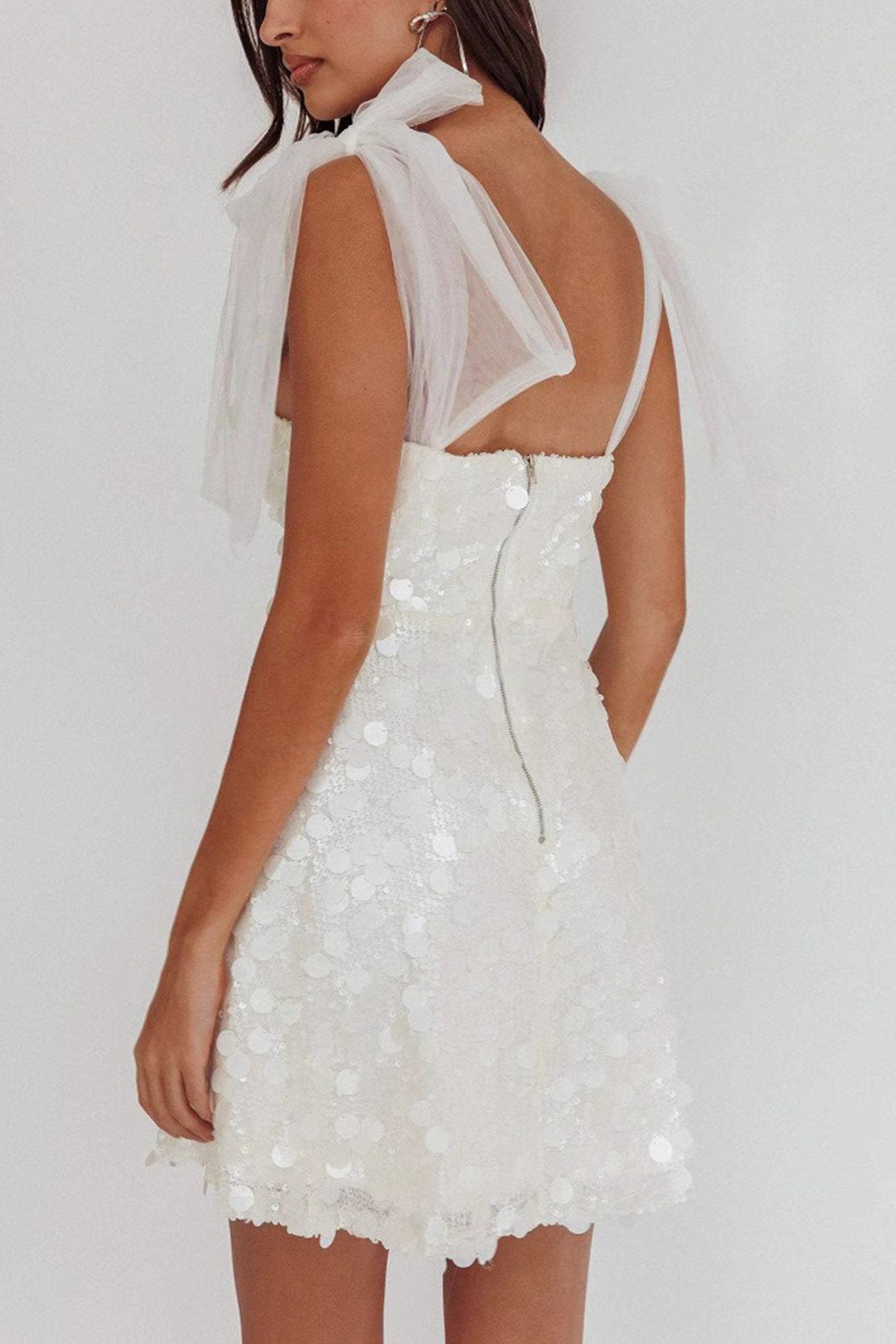 Sequin V-Neck Tie Strap A-Line Mini Party Dress