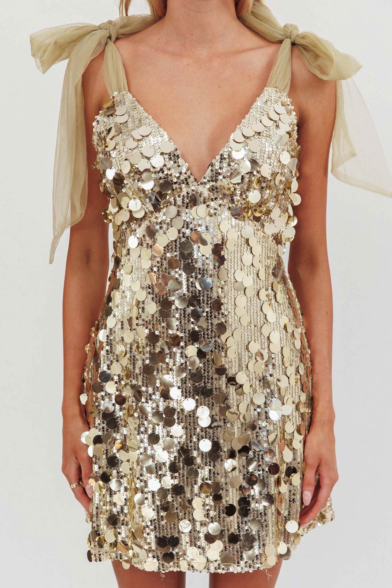 Sequin V-Neck Tie Strap A-Line Mini Party Dress