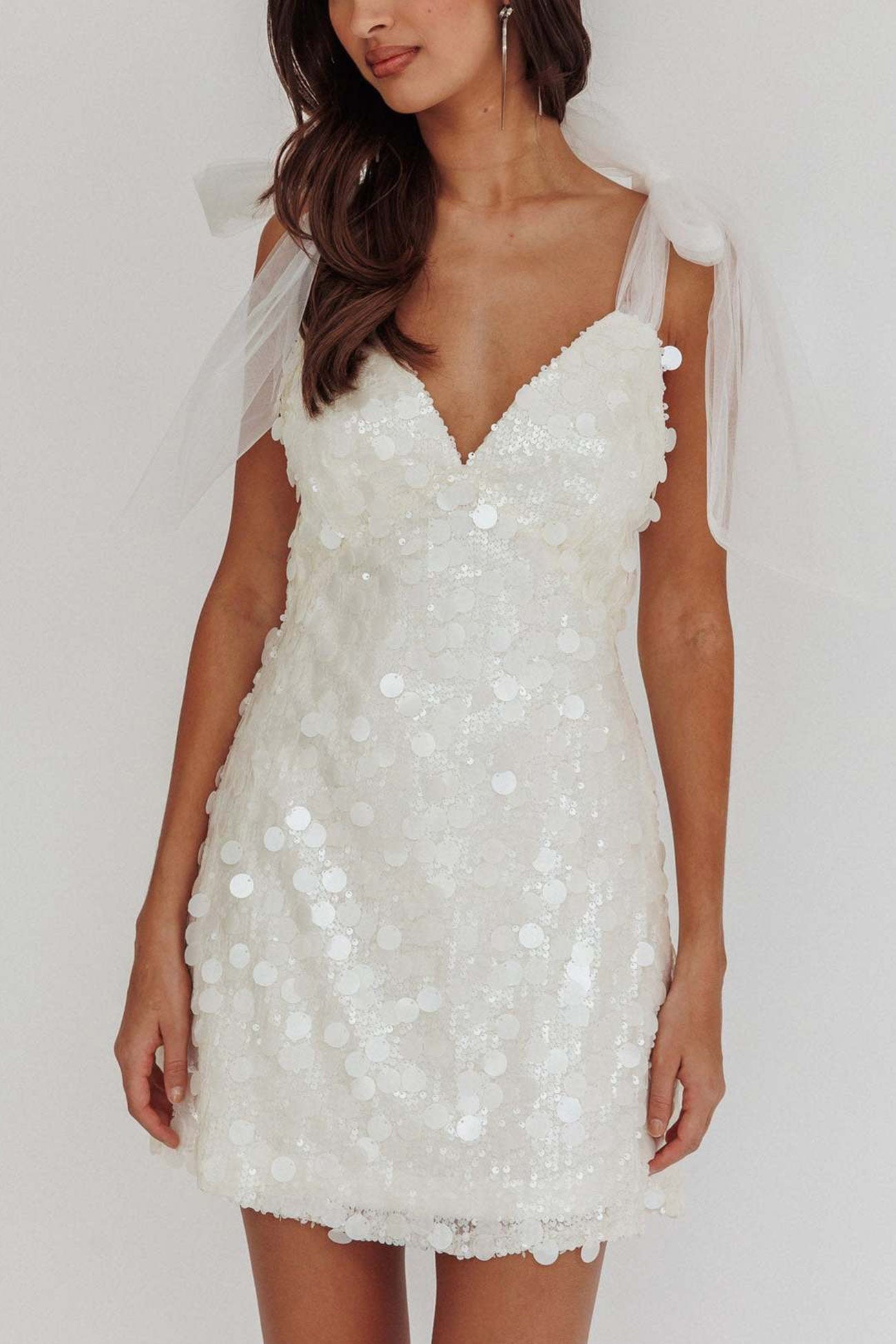 Tie up Low Cut Sequin Mini Dress