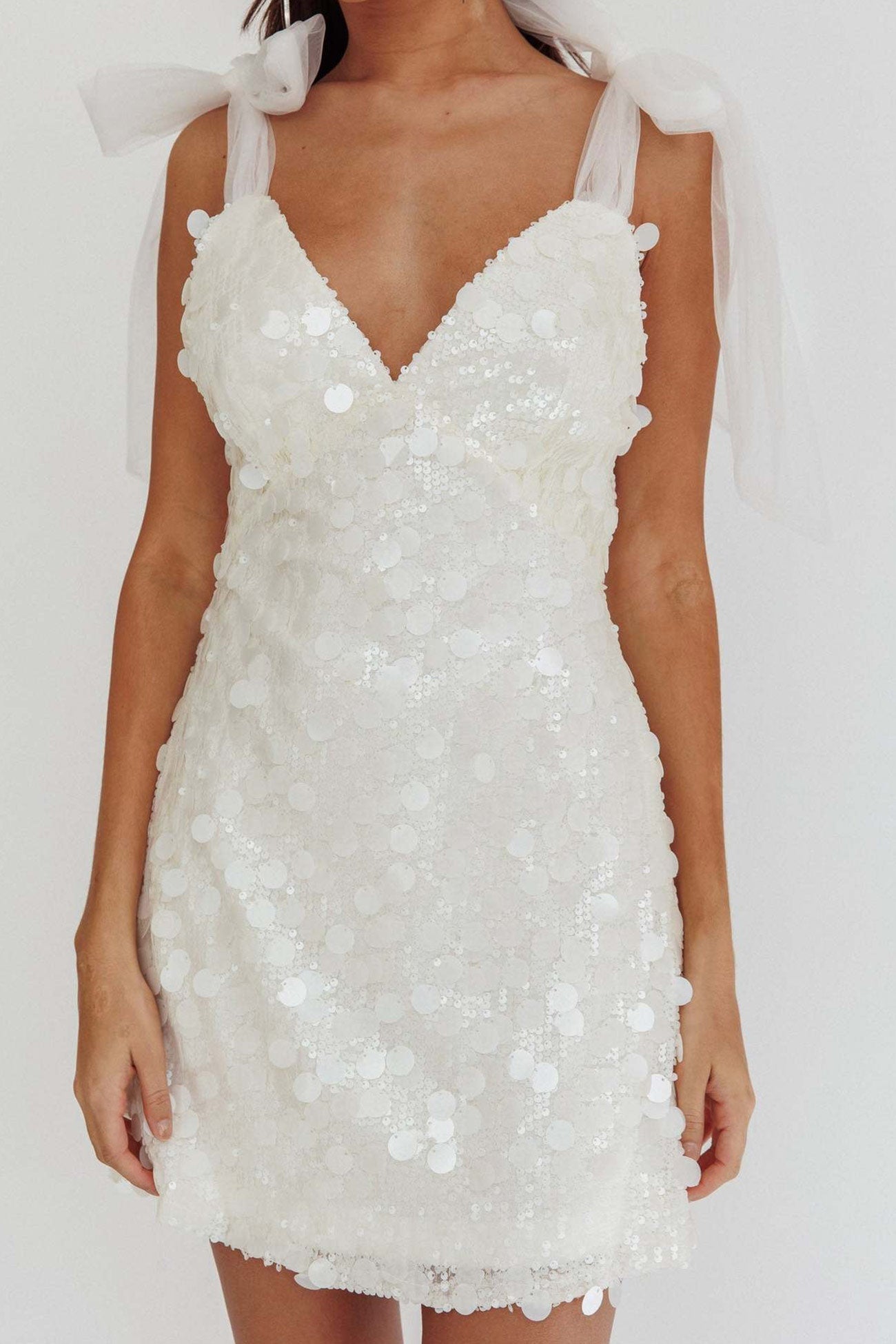 Sequin V-Neck Tie Strap A-Line Mini Party Dress
