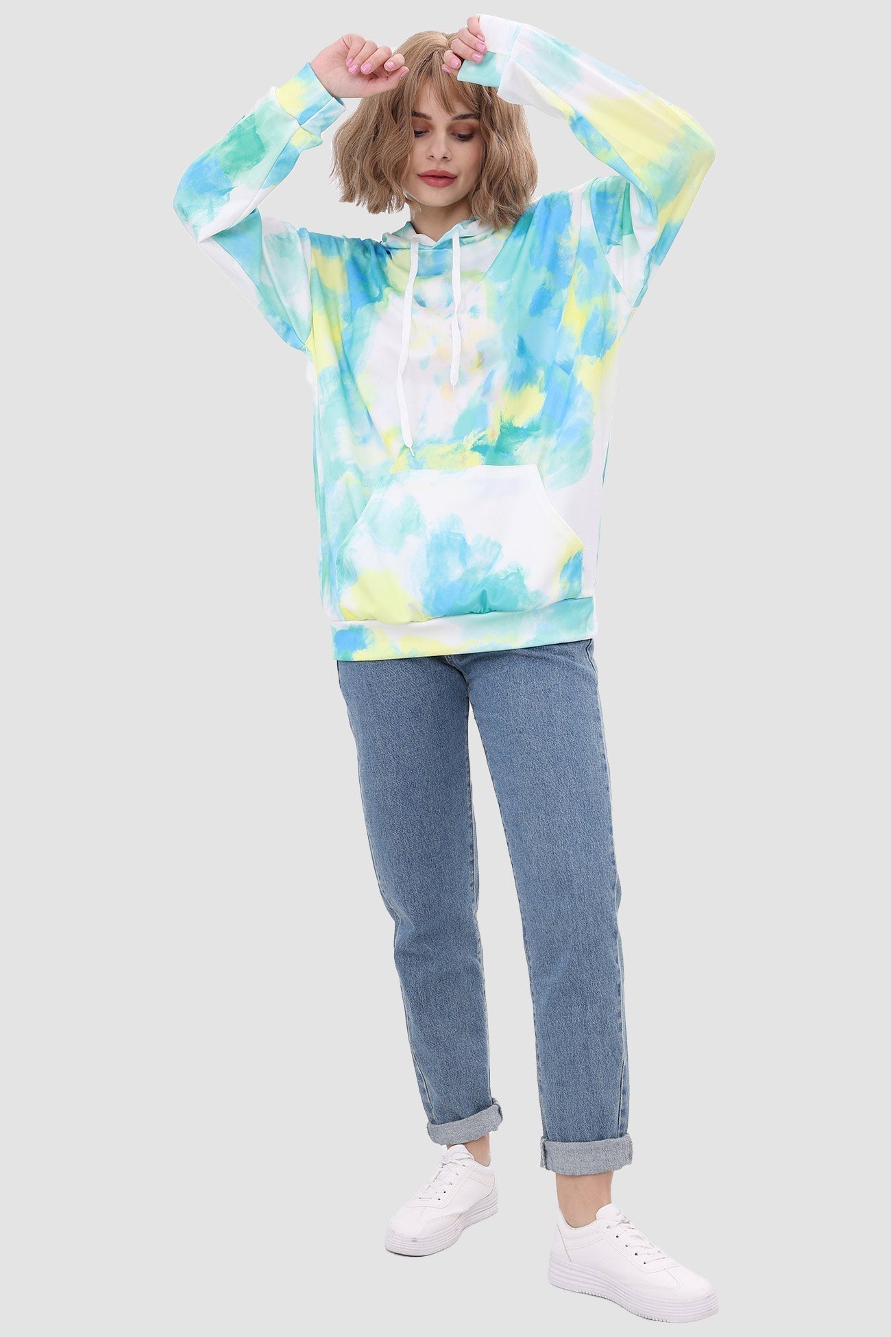 With Tie Hoodie Dye Drawstring Green / 2Xl
