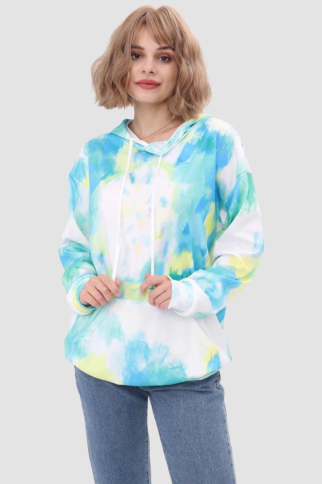 With Tie Hoodie Dye Drawstring Green / S
