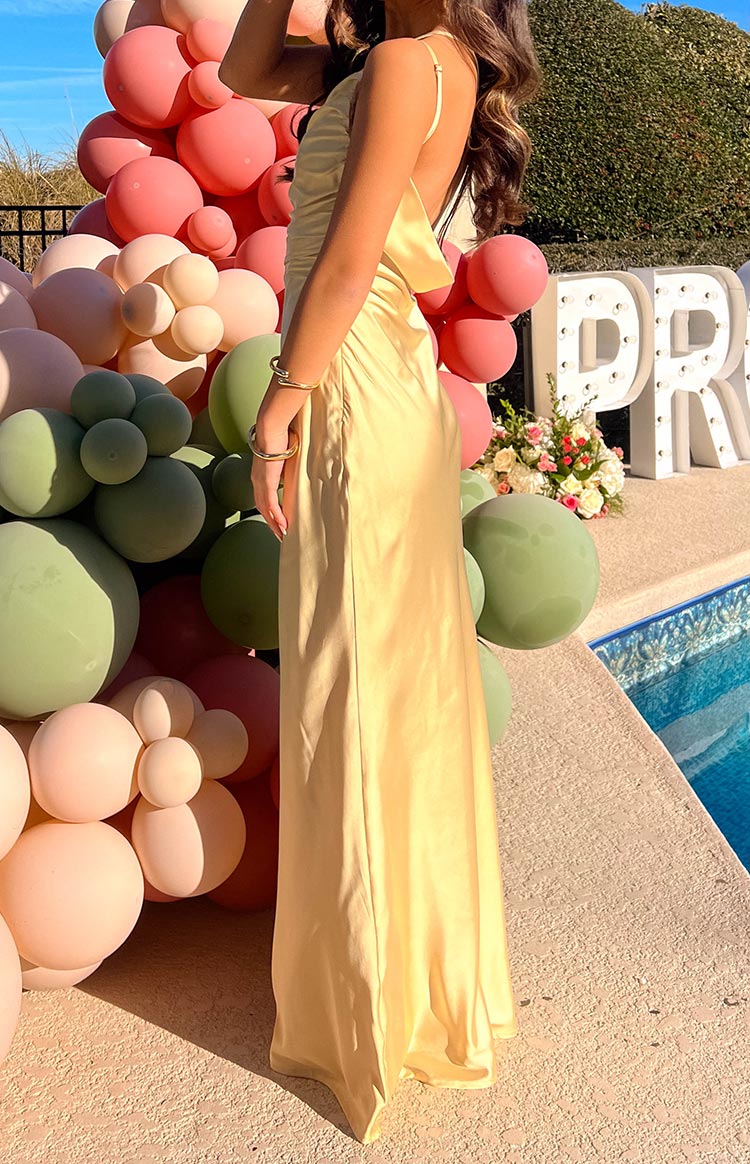 Satin Asymmetric One Shoulder Double Strap Ruched Formal Maxi Dress 10