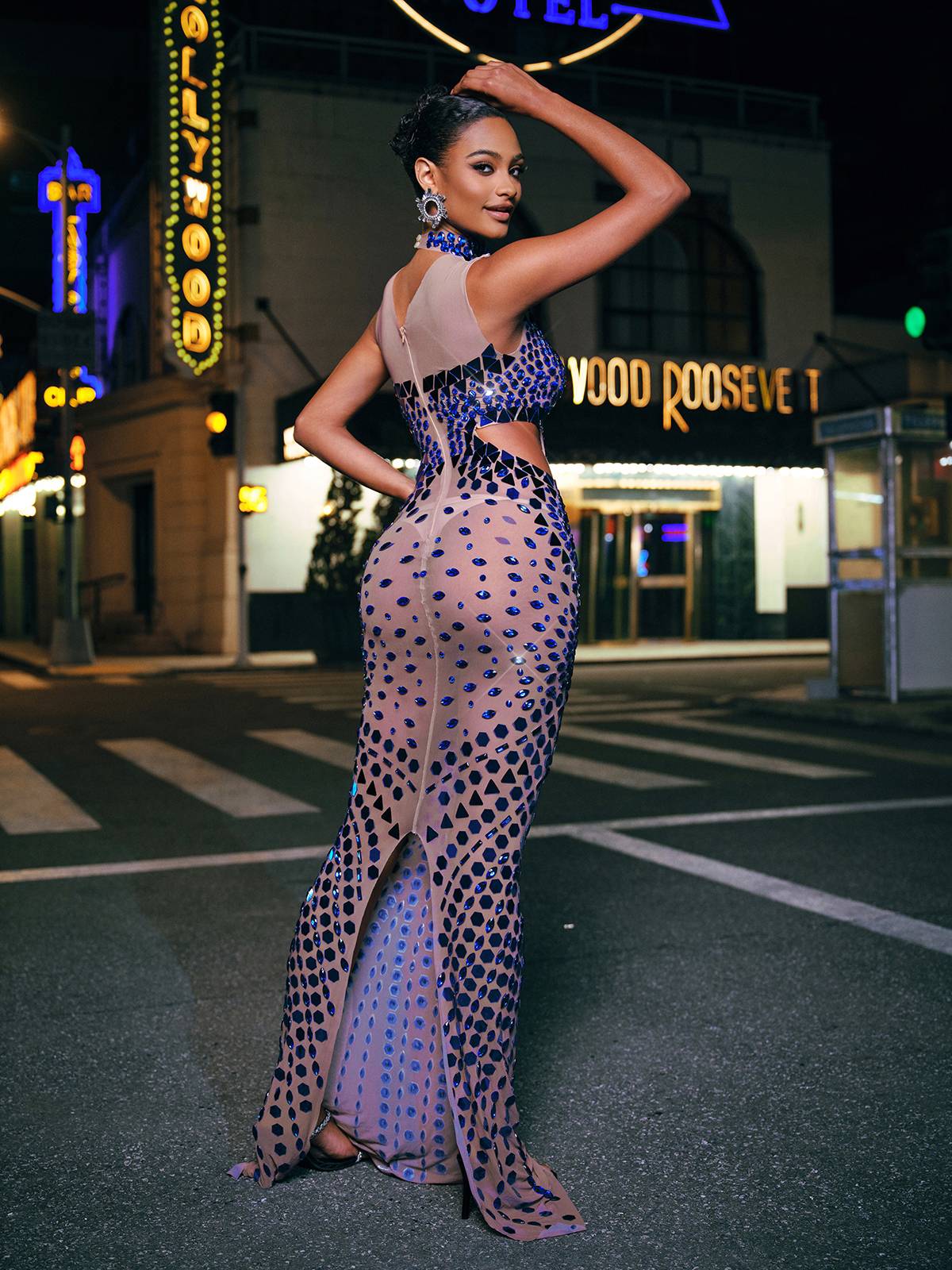 High Neck Rhinestone Acrylic Maxi Dress - View 6