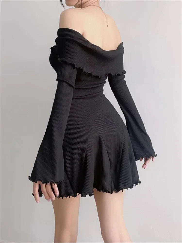 Off Shoulder Long Sleeve Twist Front Ribbed Knit Mini Dress 3