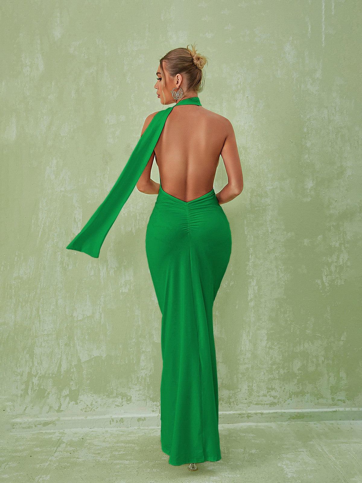 Toula Backless Maxi Dress In Green